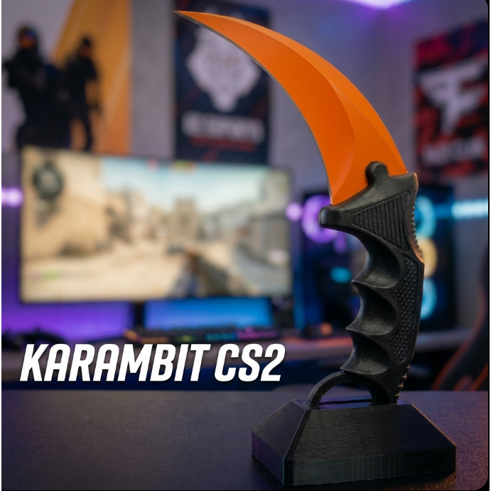 Réplica Decorativa Karambit CS2 3D - Modelo Colecionável Gamer com Suporte Expositor Premium