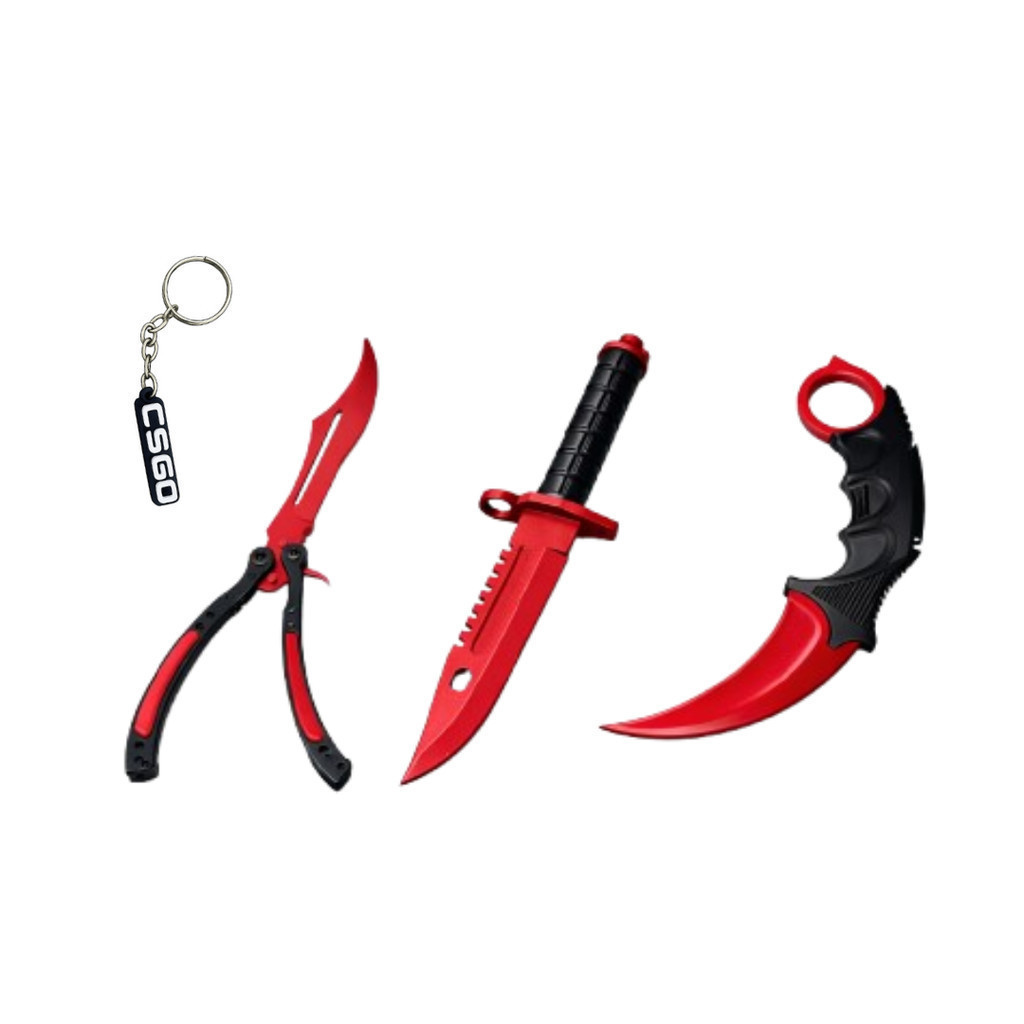 Kit CS2 – Karambit + Baioneta ou Butterfly + Chaveiro Brinde