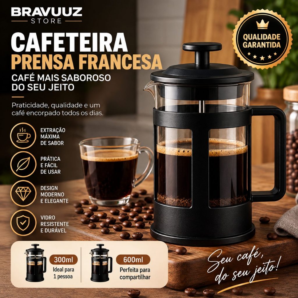 Cafeteira Prensa Francesa Vidro Filtro Inox Café 300ml 600ml