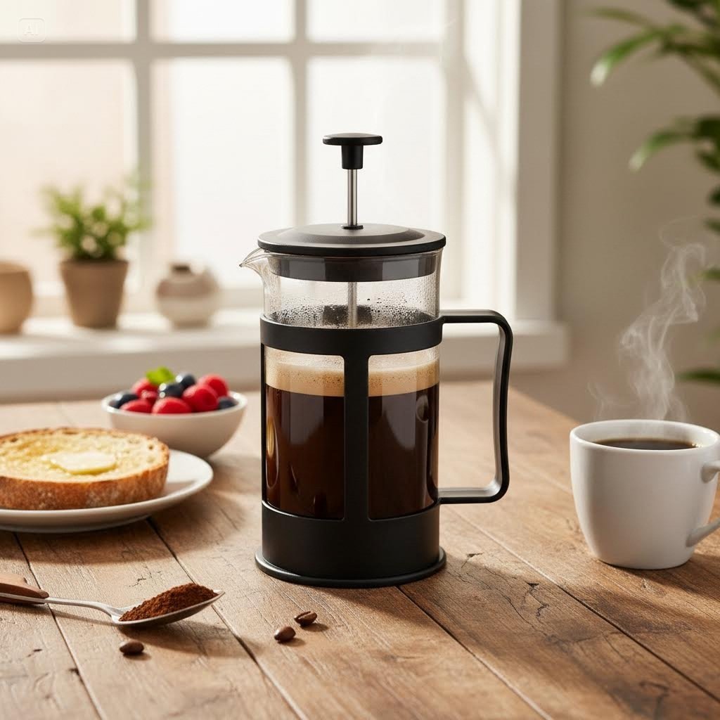 Cafeteira Francesa 300ml Preta Vidro E Filtro Inox Café Gourmet E Chá Extrai Aroma E Sabor Intenso