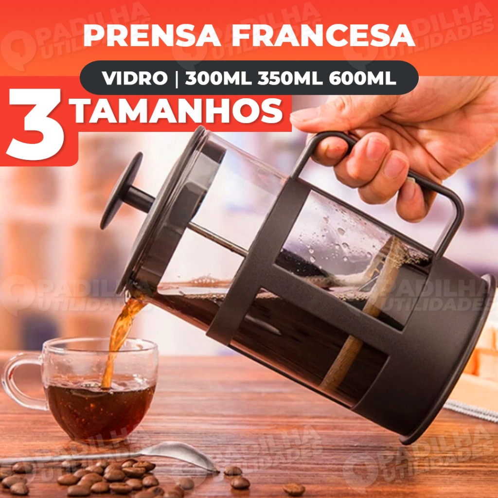 Cafeteira Prensa Francesa Cremeira Vidro 600ml 300ml 350ml Inox Café Chá Leite Cremoso Capuccino