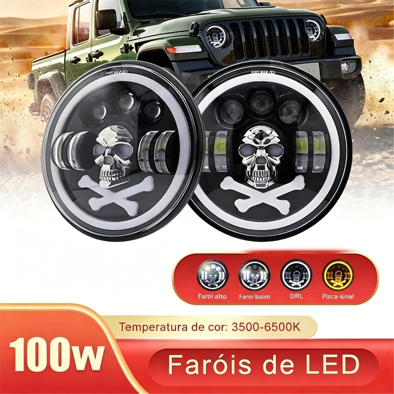 5 Polegada Farol Carro LED H4 Correndo Lâmpada Crânio Anjo Olhos Colorido Halo DRL 12V 24V Para Wrangler Lada 4x4 Niva F