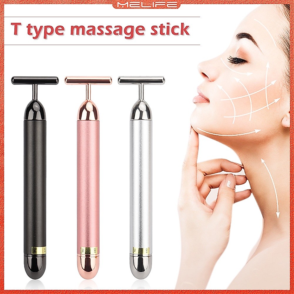 24k Gold Face Lift Bar Roller Vibration Slimming Massager Facial Stick Facial Beauty Skin Care T Shaped Vibrating Tool