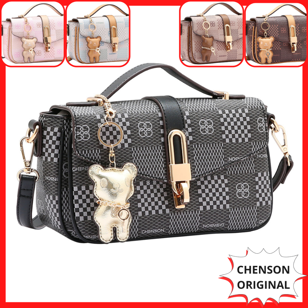 Bolsa de Festa Pequena Monograma Chenson Holton 3485099 com Chaveiro Ursinho Alça Transversal e Mão