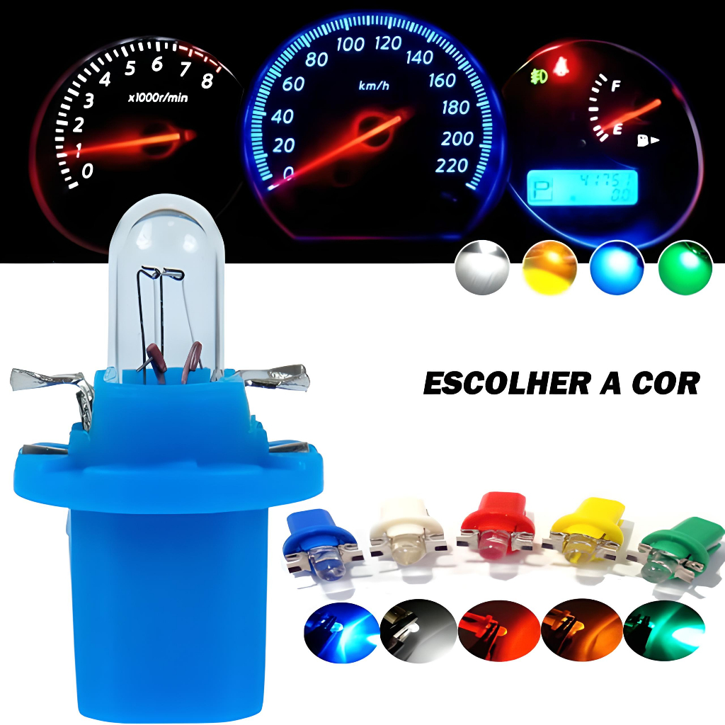 Lâmpada T5 B8.5 w5w de Led Pinguinho soquete b8.5 Led SMD Gota Painel Carro Moto C/ Soquete Universal
