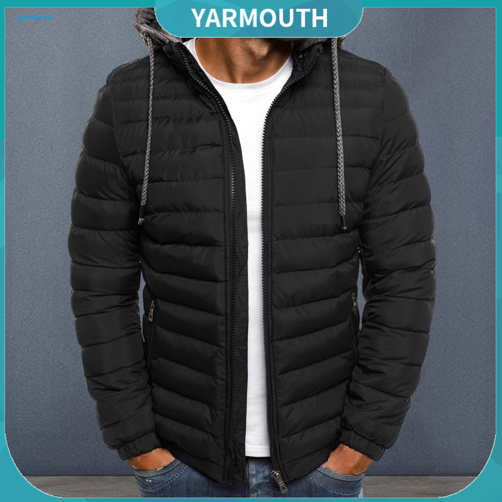 Hooded Cotton Coat Soft Fabric Men Jacket Men's with Drawstring Zipper Closure Long Sleeve Casual Windproof Thickened Pl