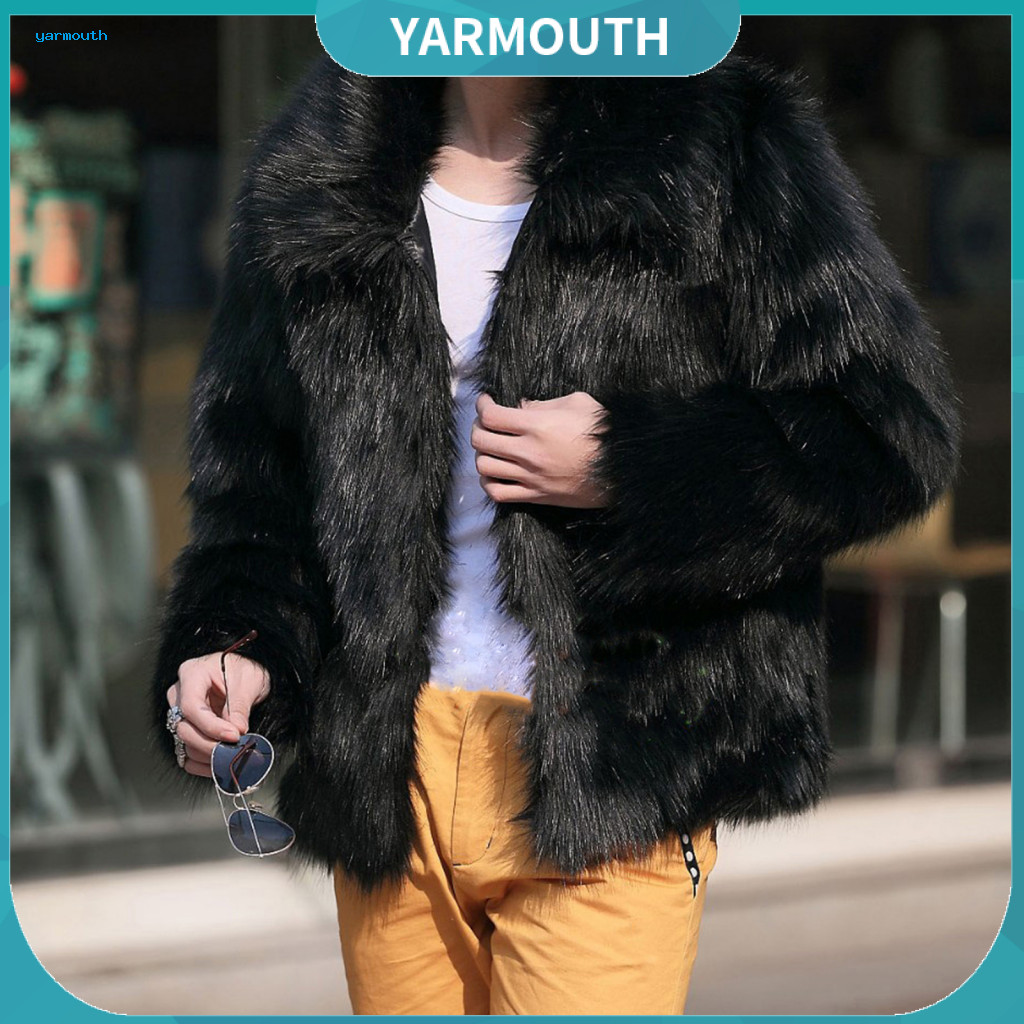 Retro Design Coat Solid Color Men's Imitation Fur Warm Lapel Collar Long Sleeve Windproof Casual Jacket Versatile Outerw