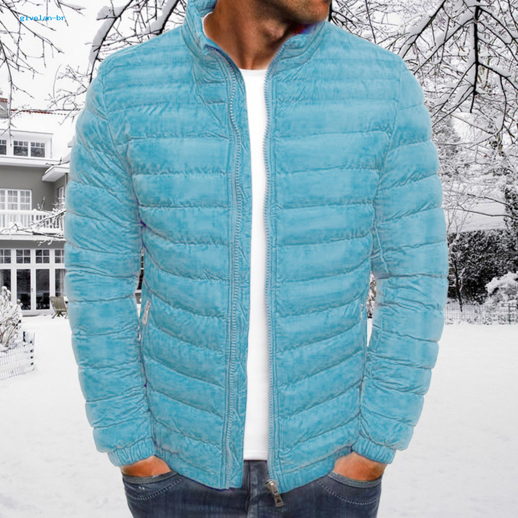 Trendy Men Winter Jacket Windproof Men's Lightweight Stand Collar Down Warm Thickened Puffer Coat for Casual Outdoor Spo