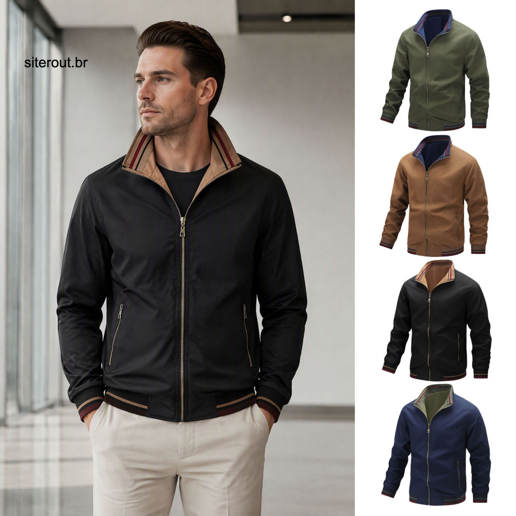 Lightweight Windproof Outerwear Casual Jacket for Men Men's Stand Collar Bomber Full Zip Windbreaker with Zipper Pockets
