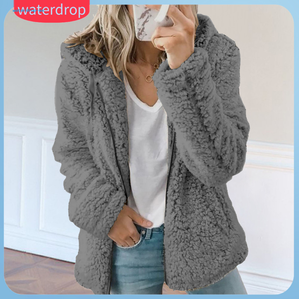 Women’s Winter Sherpa Fleece Jacket Hooded Zipper Coat Warm Plush Windproof Short Cardigan Casual Outerwear for Fall a