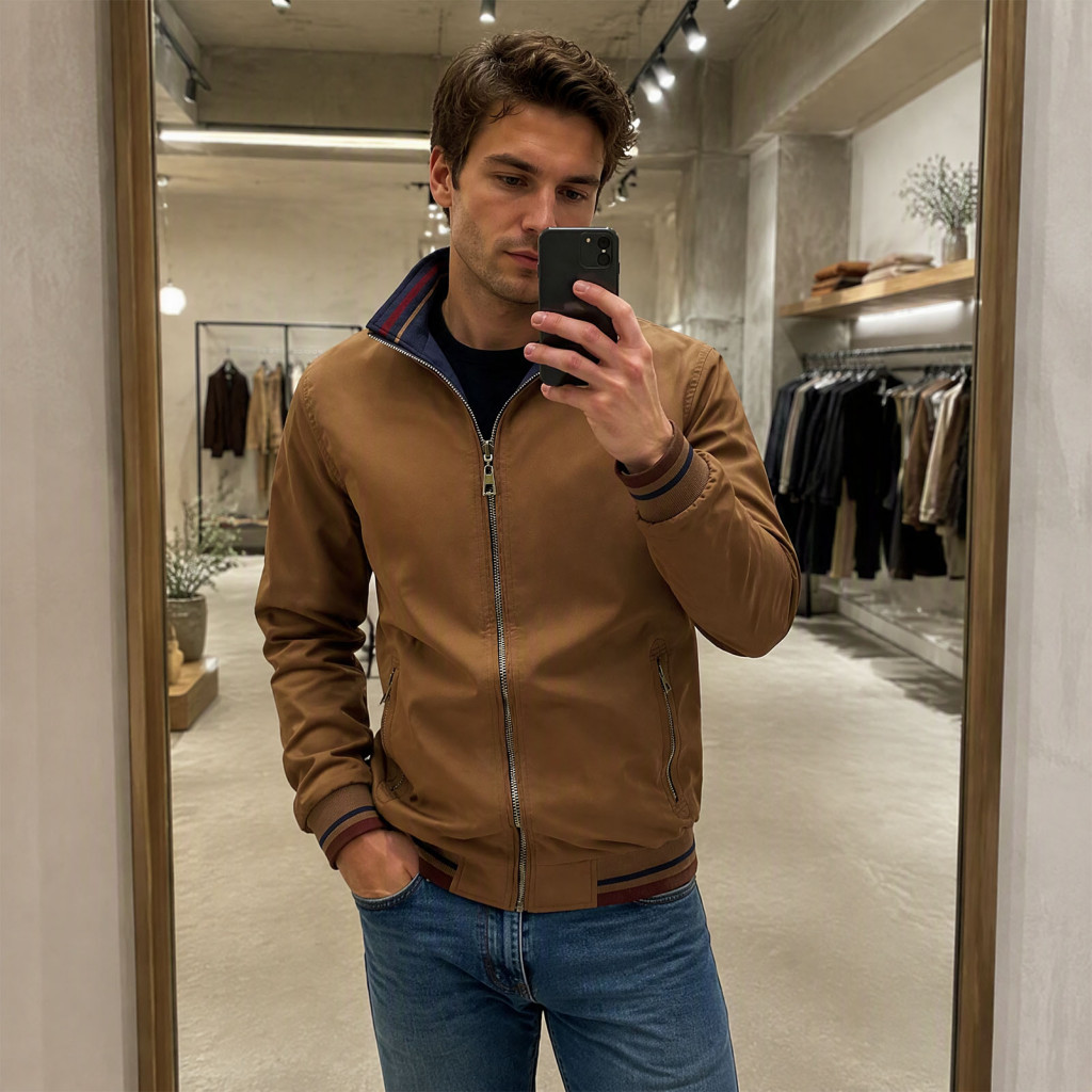 Multi Pocket Casual Coat Windproof Outerwear with Standcollar Men's Stand Collar Bomber Jacket Full Zip Windbreaker Zipp