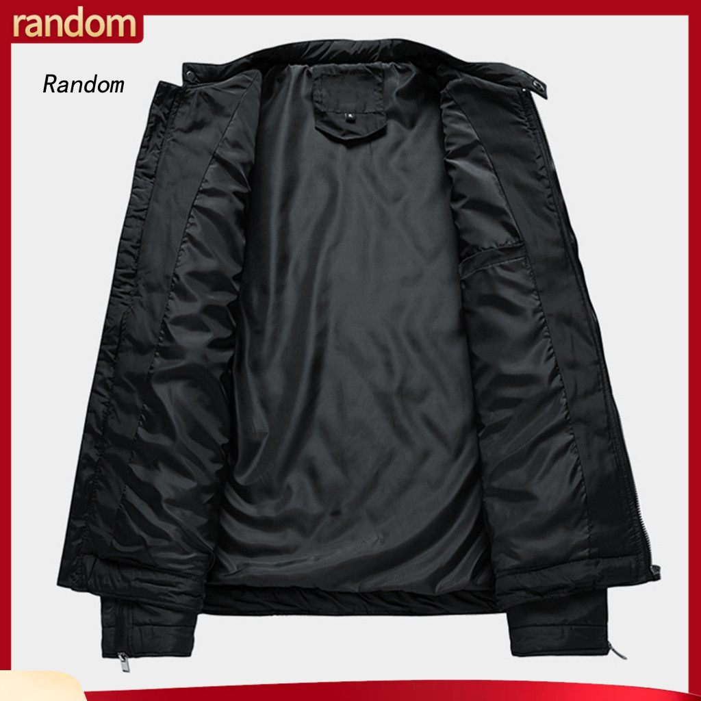 Quilted Jacket Coat Men's Cotton with Stand Collar Long Sleeve Windproof Zipper Pockets Solid Color Casual Outwear for S