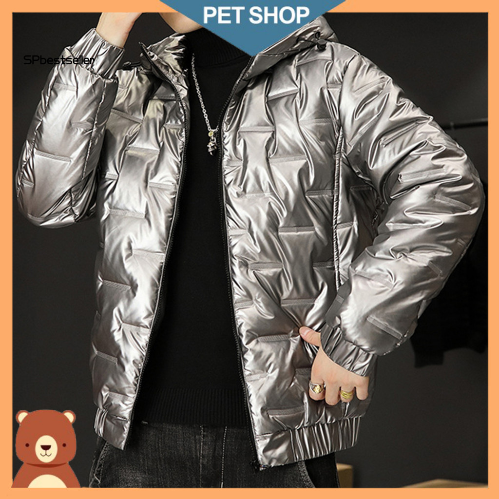 Men Solid Color Jacket Versatile Down Coat Men's Winter Cotton Parka Thick Windproof Warm Long Sleeve Trendy Casual for