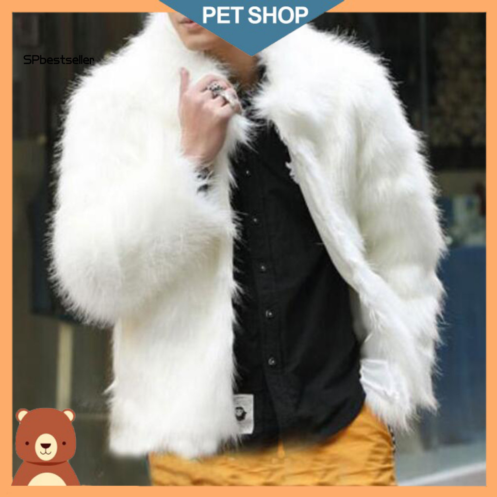 Retro Design Coat Long-sleeved Lapel Men's Imitation Fur Warm Collar Long Sleeve Windproof Casual Jacket Versatile Outer