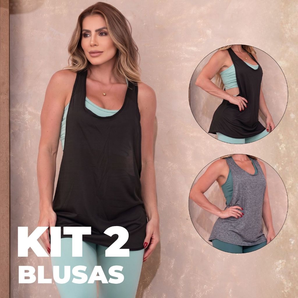 Kit 2 Regatas Camisetas Feminina Dry Fit Soltinha Academia Treino Fitness Modelo Cavado Envio 24H