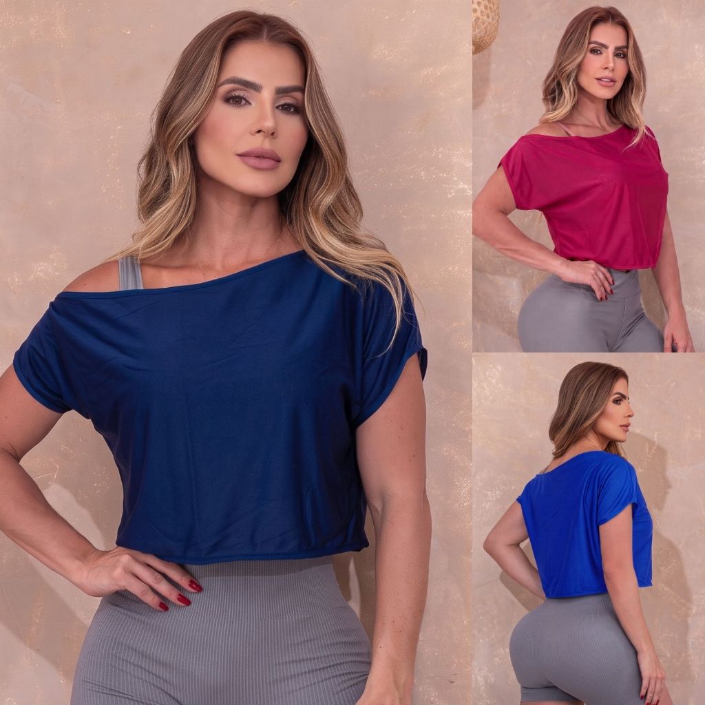 Cropped Academia Fitness Ombro Só Casual Confortável Dry Fit Seca Rápido Feminina Soltinha Oferta