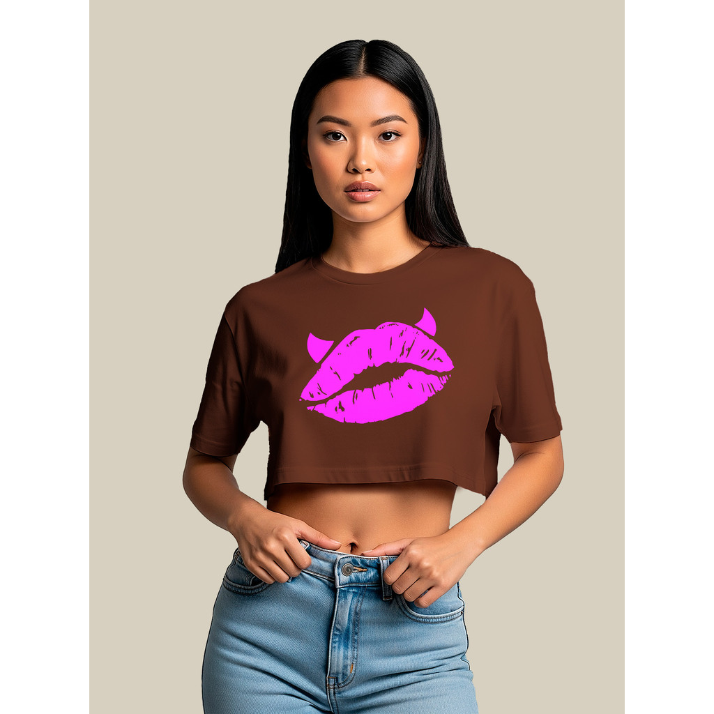 Cropped Blusa Over Feminino kiss beijo Top Soltinho Academia Streetwear 100% Algodão Gola Canelada Moda Primavera Verão
