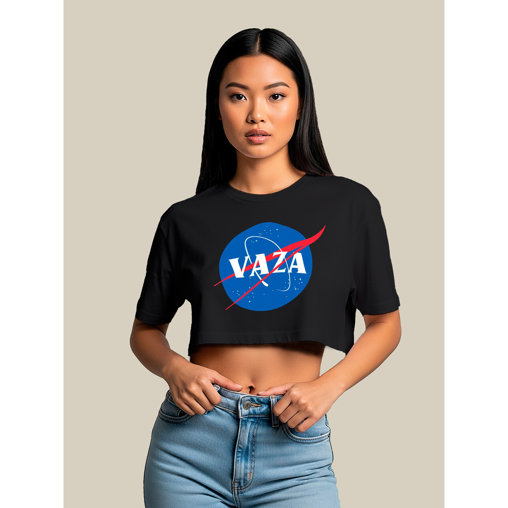Cropped Blusa Over Feminino Nasa Vasa Top Soltinho Academia Streetwear 100% Algodão Gola Canelada Moda Primavera Verão