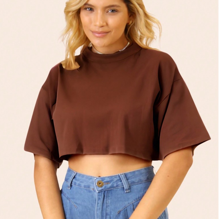 Camiseta Feminina T-shirt Cropped Feminina Manga Curta Oversized  Larguinha Modelagem Ampla Soltinha Casual Academia