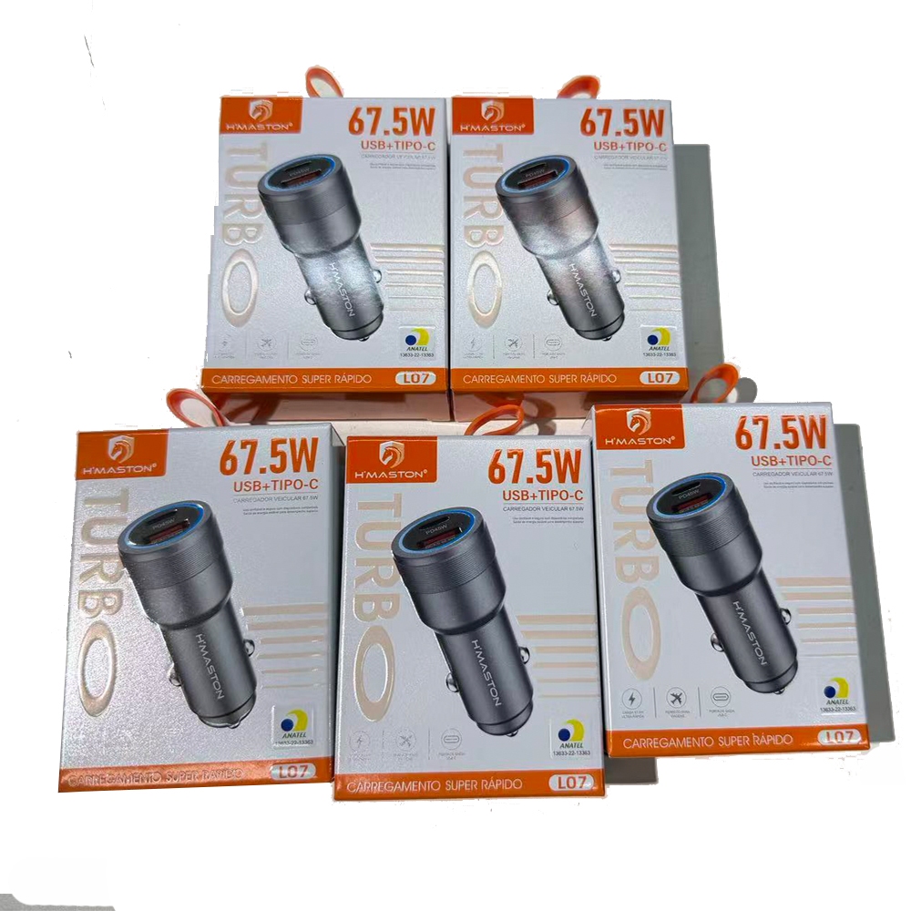 Kit 4 H'maston L09 Carregador Veicular turbo TIPO C + USB 45W Carregamento rápido PD 25W QC 3.0 20W