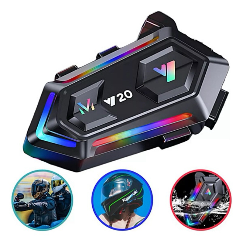 Gllai Fone De Ouvido Para Capacete Moto Intercomunicador Bluetooth Headset Rgb Sem Fio Prova De Agua