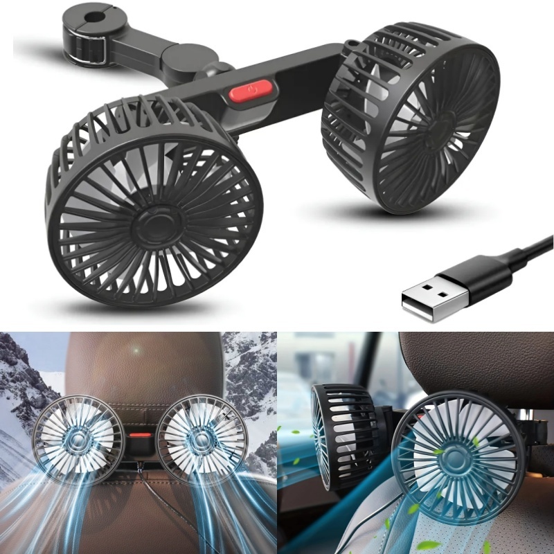 Ventilador De Cabeça Dupla Do Carro Veículo Automóvel Ventilador de assento Dc 12V/24V USB 360°