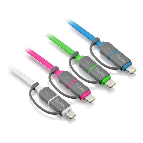 Cabo Para iPhone Micro Usb 2 Em 1 Flat 10 Cm Elgin, 4 Cores Cor Rosa-chiclete