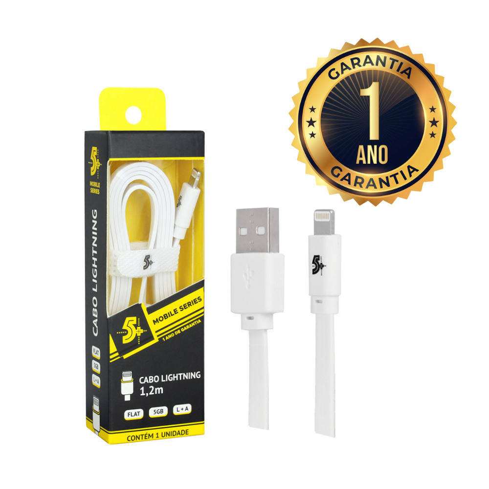 Cabo Lightning USB-A Macho Flat 1,20m Para iPhone iPad Branco Mobile Carregamento e Dados