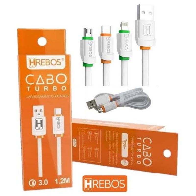 Cabo Flat Turbo Detalhes Coloridos - 1,0m (HS-123 / HS-124 / HS-125) carregamento/dados  iPhone/tipo C/ V8