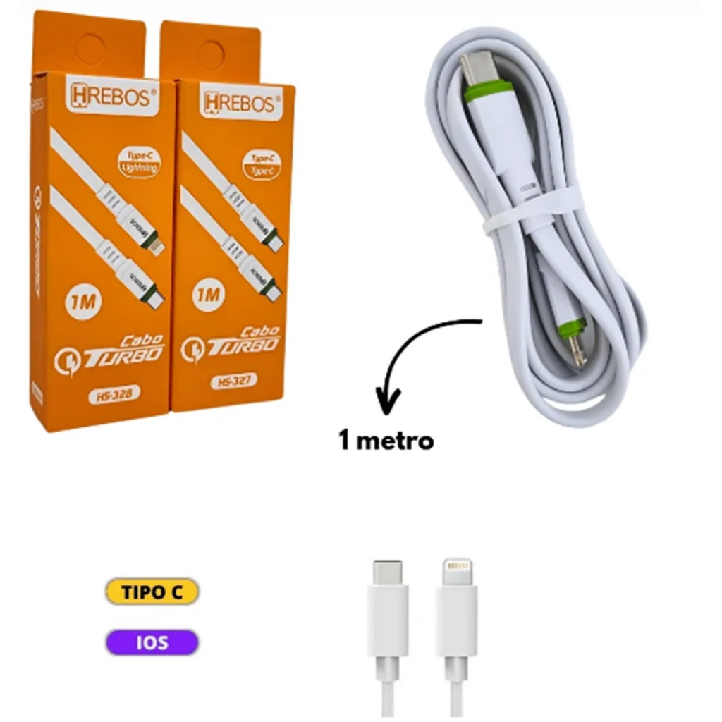 Cabo iPhone Carga New Tipo C X  iPhones Lightning Recarga Rápida e Segura  Flat