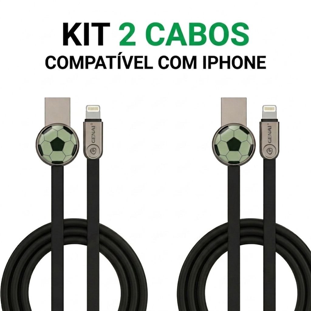 Kit Cabo Para iPhone Lightning 1 Metro Flat Carga Rápida Dados iPhone 11 12 13 14 XR - Kit 2 ou 3 Unidades