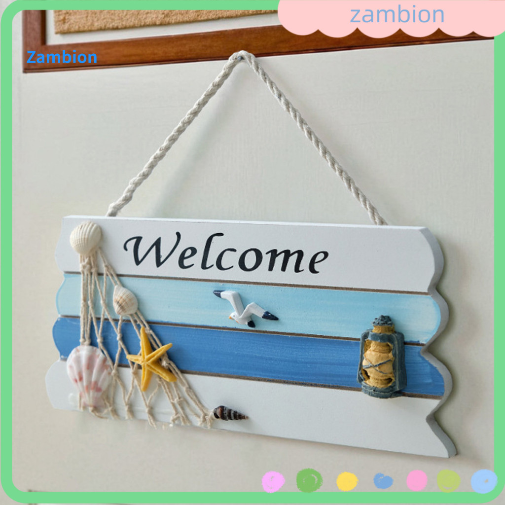 Easy Hang Welcome Plaque Rustic Beach Sign for Front Door Summer Ocean Wood with Starfish Shells Farmhouse Outdoor Porch