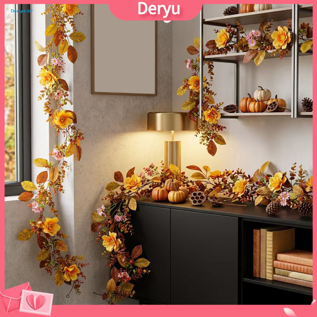 Artificial Maple Wreath Rustic Porch Railing Accents Halloween Willow Vine Twig Garland Yellow Branch Decor for Fireplac