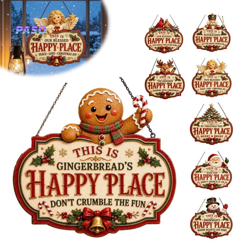 Christmas Door Sign Front Porch Decorations Rustic Wooden This Is Blessed Happy Place Hanger Holiday Wall Decor Welcome