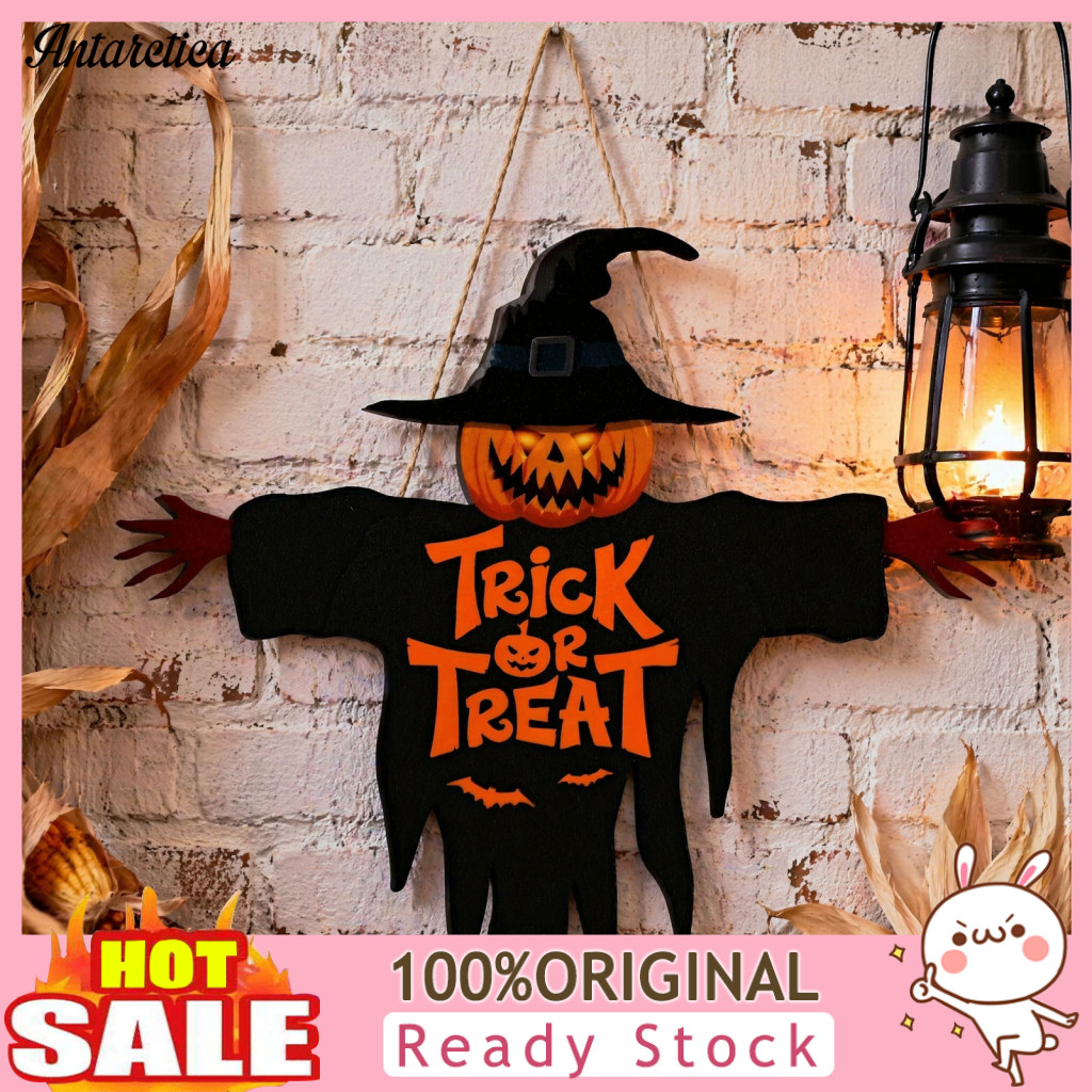 Scarecrow Pumpkin Wall Art Halloween Porch Decoration Wooden Door Sign Hanging Ornament Rustic Trick or Treat Plaque Spo