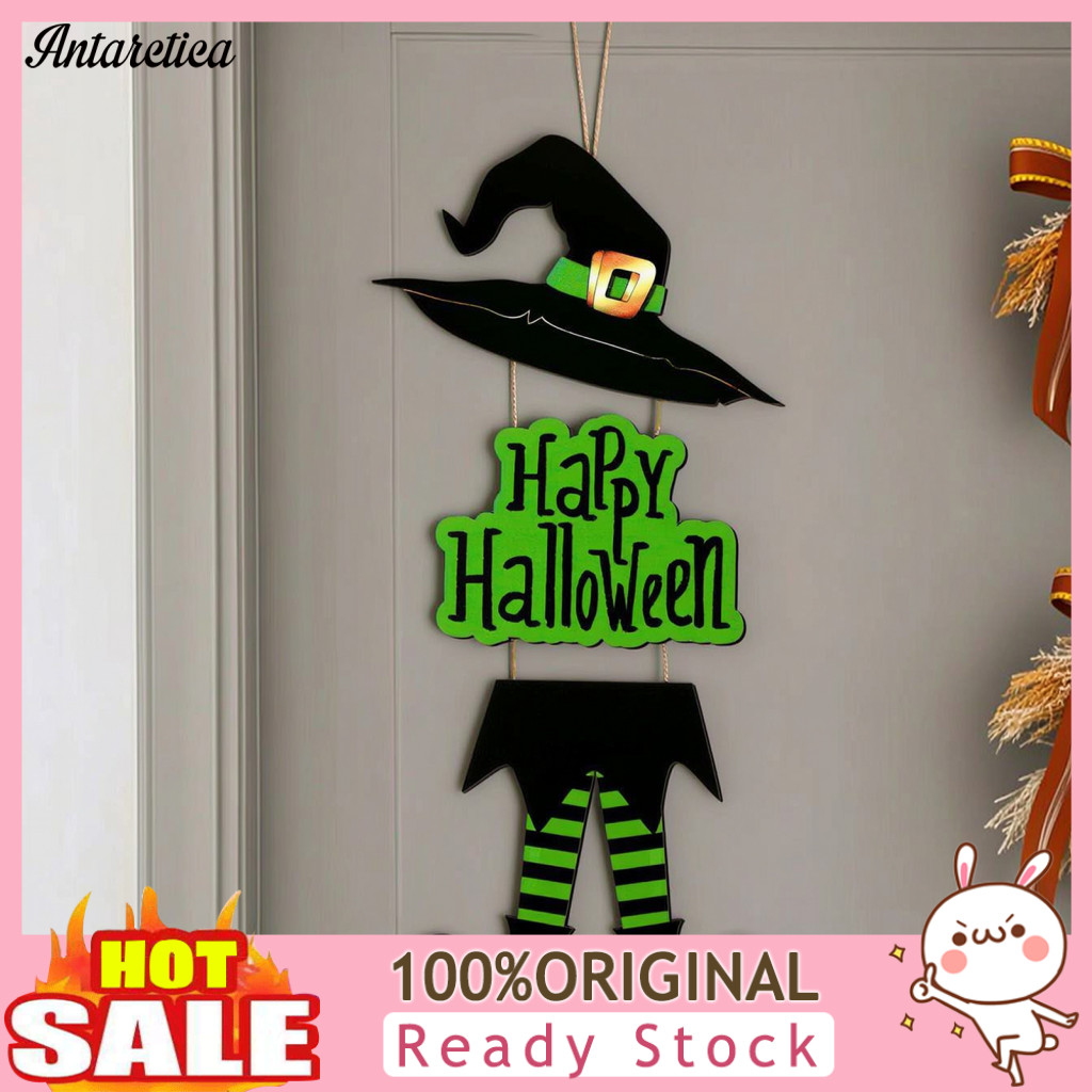 Uv Printed Halloween Sign Wall Happy Wooden Welcome Witch Legs Hat Porch Hanger Rustic Front Door Decor for Indoor Outdo