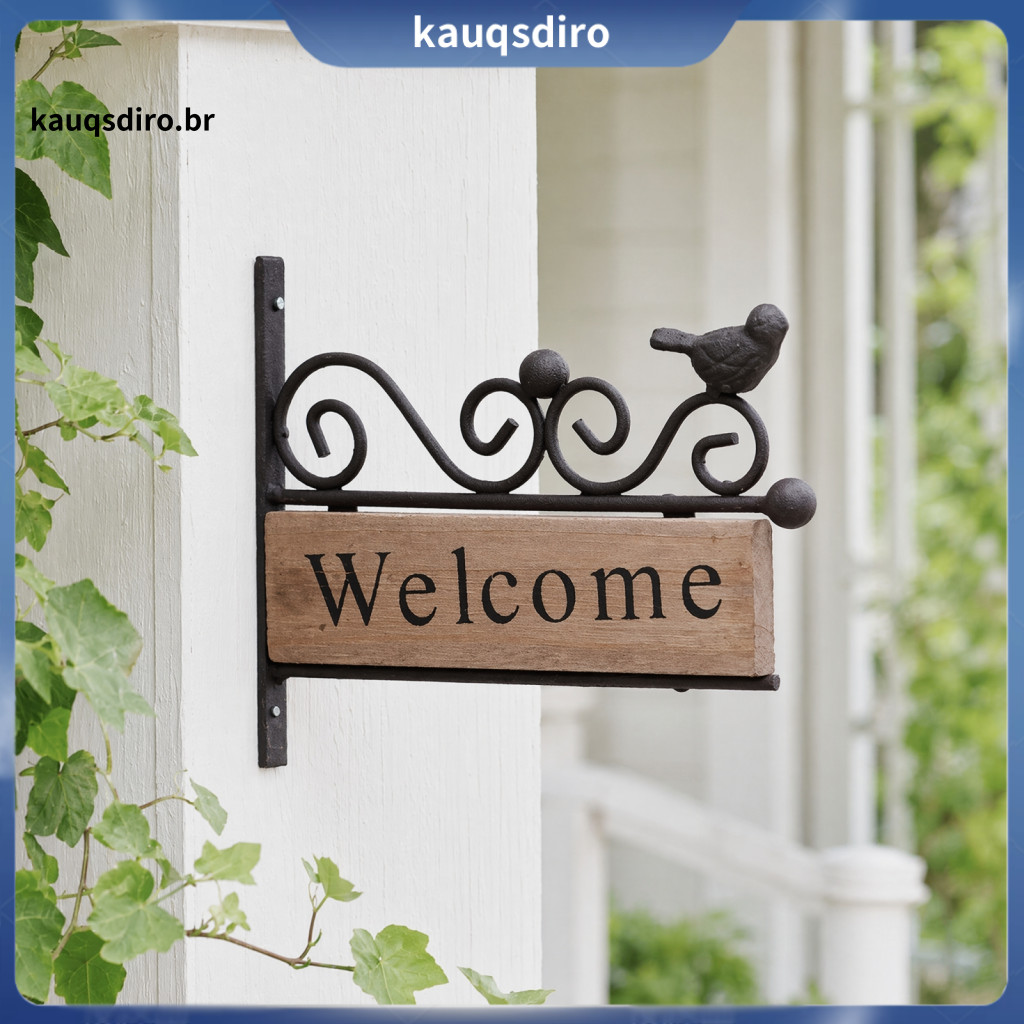 Bird Themed Garden Decor Mini Welcome Sign Rustic Wooden Wall Mount Outdoor Porch with Iron Frame Weather-resistant Plaq