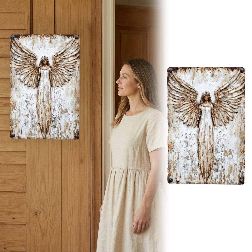 Rustic Angel Metal Wall Art – Vintage Distressed Wings Plaque for Farmhouse Room Bedroom Entryway Porch Decor Perfect
