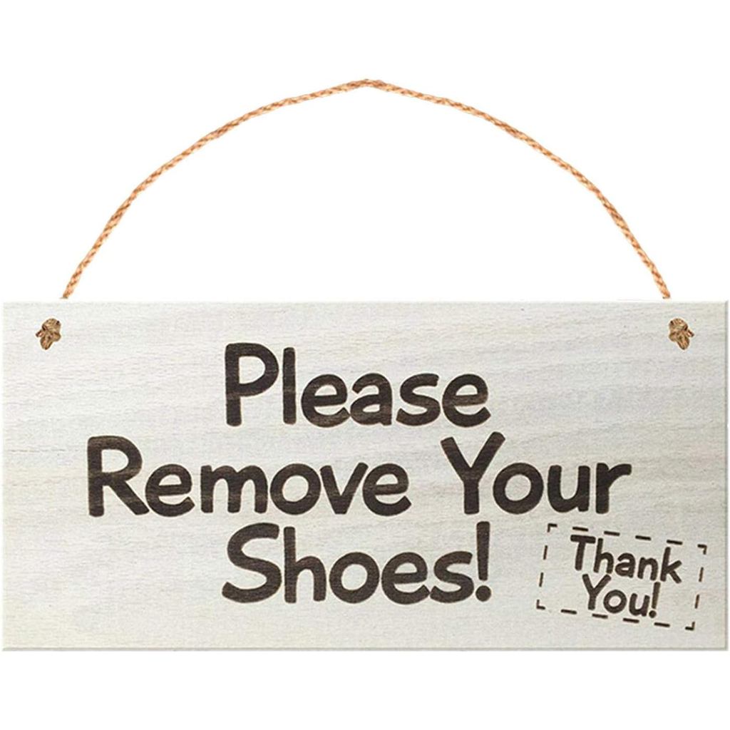 Take Your Shoes Off Sign,No Shoes Sign for Your Home,Solid Wood Hanging Welcome Sign with Rope,Rustic Entryway, Porch, D