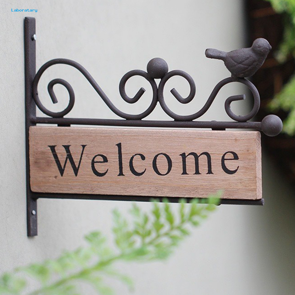 Retro Bird Wall Art Mini Porch Decor Welcome Sign Rustic Wooden Mount Outdoor with Iron Frame Weather-resistant Plaque f