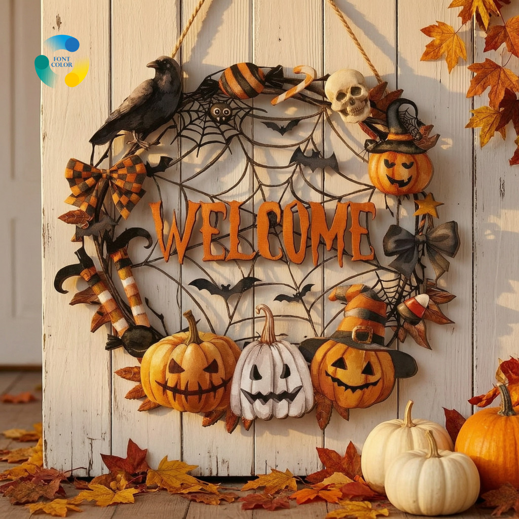 Thanksgiving Holiday Hanging Decor Rustic Halloween Door Hanger Porch Sign Cute Ghost Scarecrow Wall Plaque for Front fo