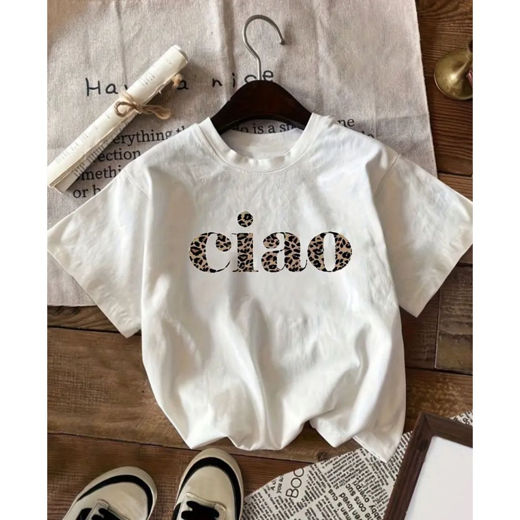 Camiseta Feminina Onça Leopardo Ciao Estampada  Gola Redonda 100% Algodão
