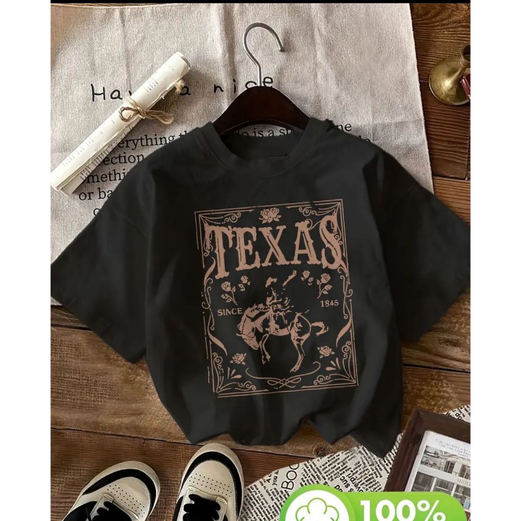 Camiseta Feminina Estampada Texas Cowboy Estilosa 100% Algodão