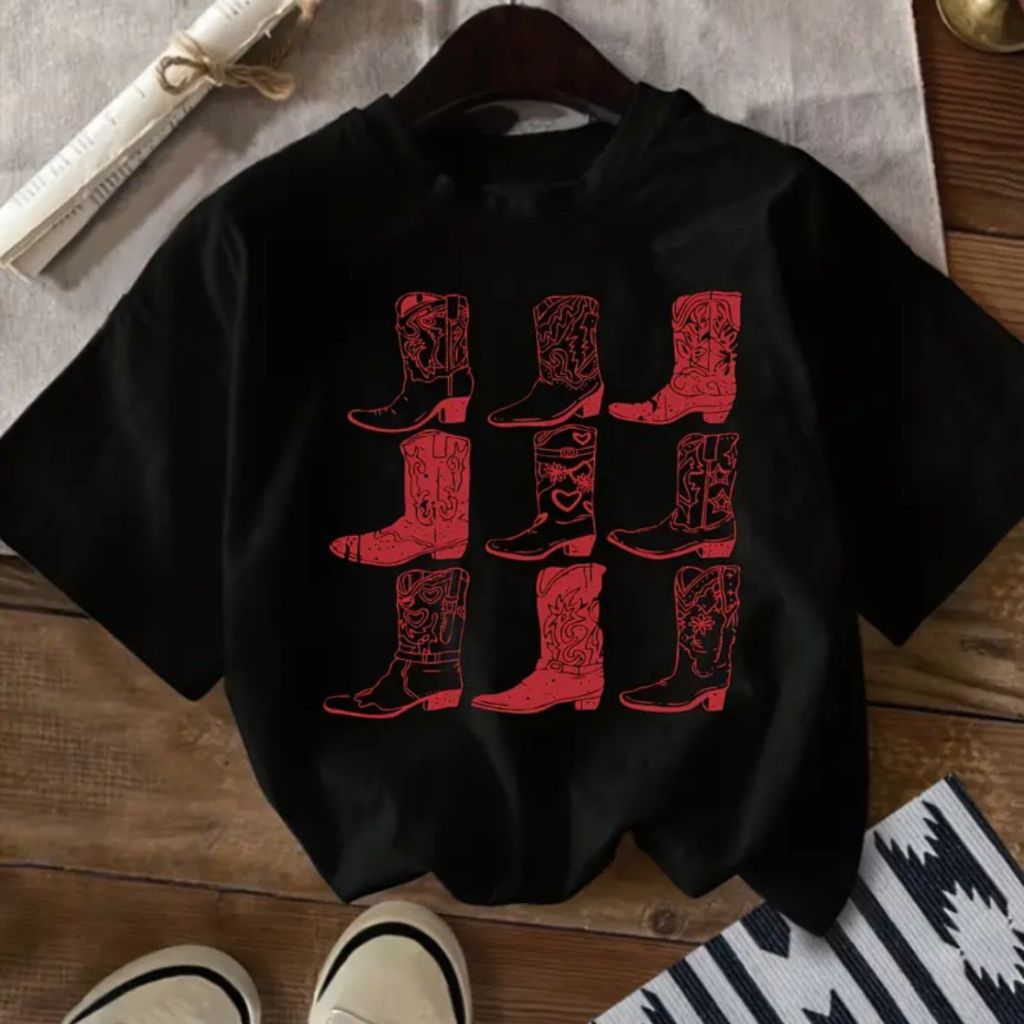 Camiseta Feminina Bota Rodeio Cowgirl 100% Algodão Estampada Casual