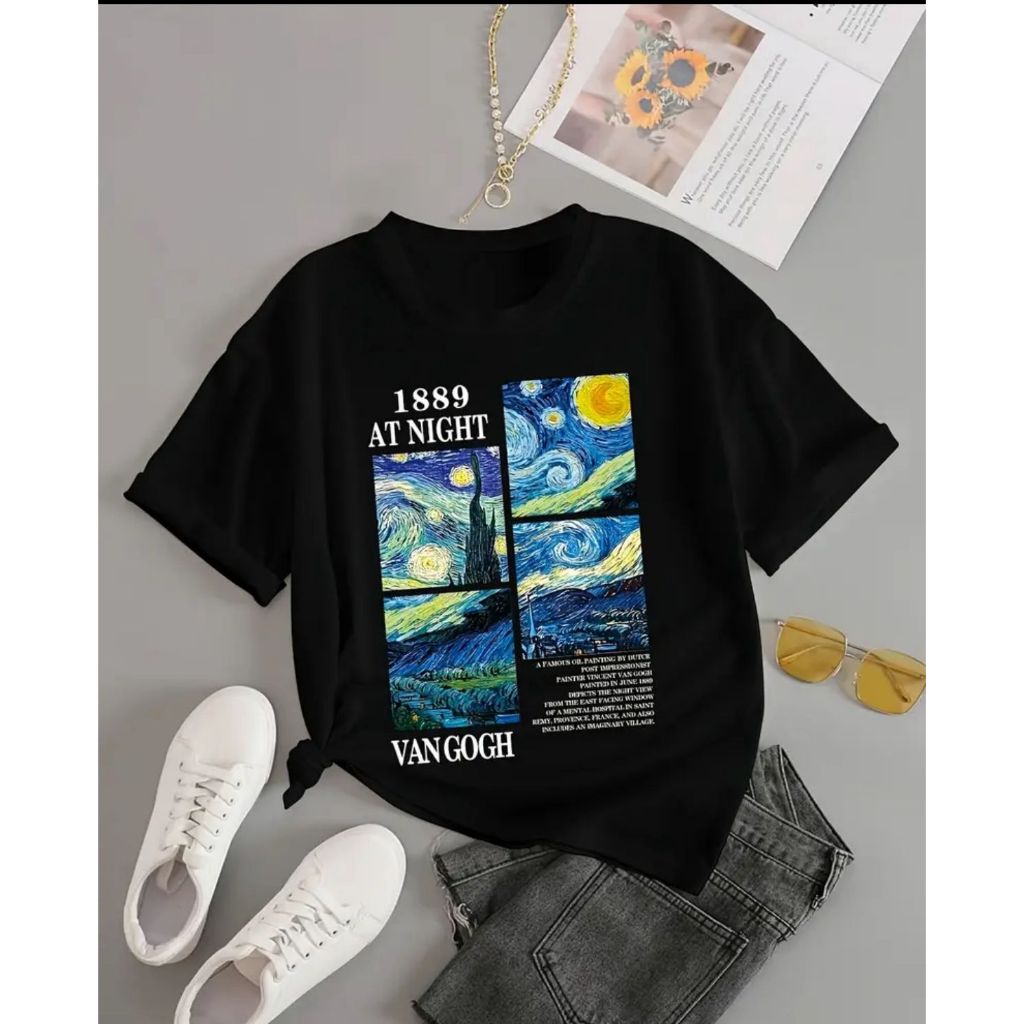 Camiseta Feminina Van Gogh Noite Estrelada Estampada Estilosa