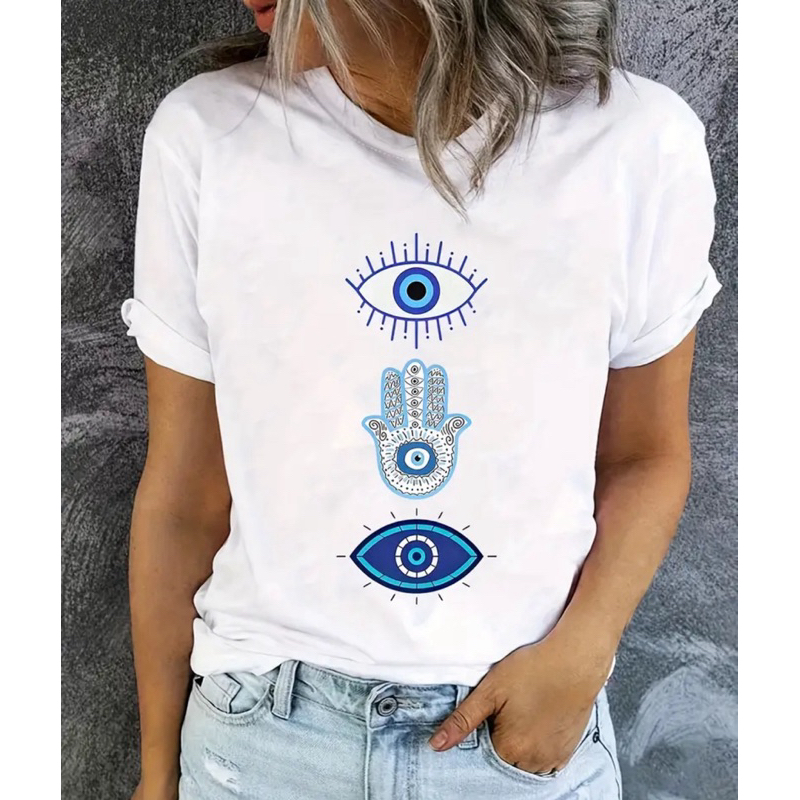 blusa feminina casual estampada olho todo lançamento