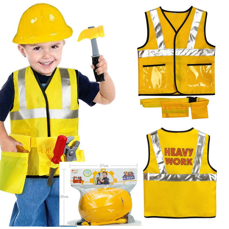20pcs/Set Construction worker Costume Kit Para Crianças Role Play Toy Carreira Fantasias De Trabalho Pesado cosplay