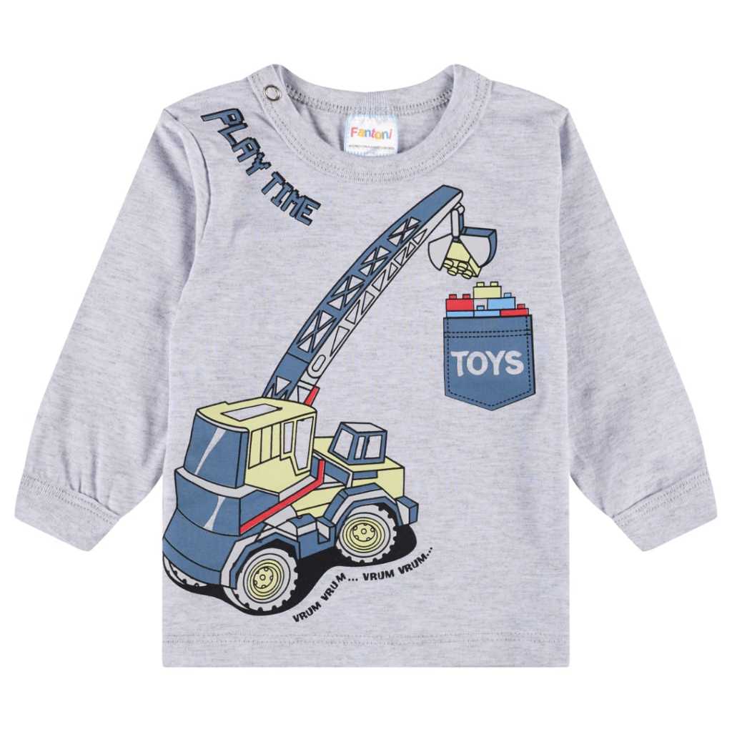 Camiseta Cinza Mescla c/ Estampa Play Time Toys Tamanhos P, M e G.