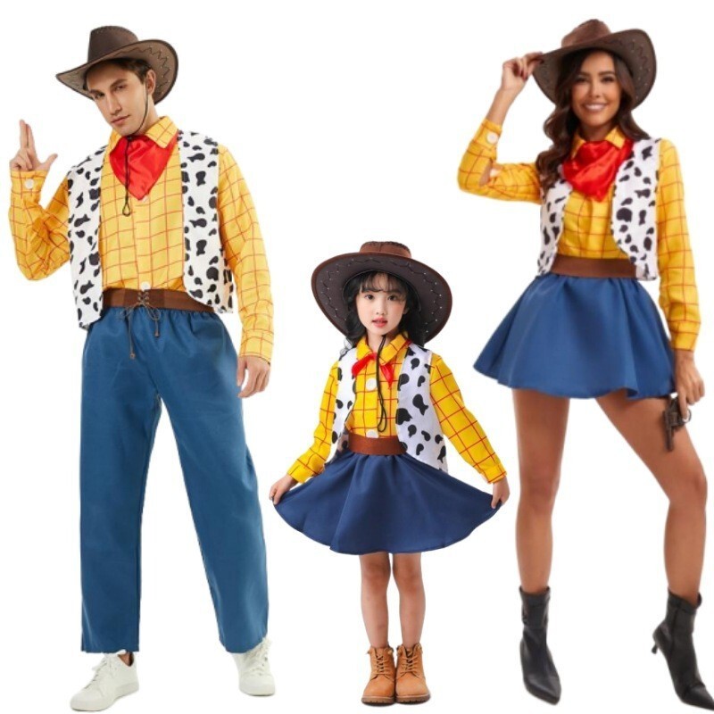 Traje de Halloween Toy Story play masculino feminino casal estilo Woody Cowboy Cosplay traje pai-filho