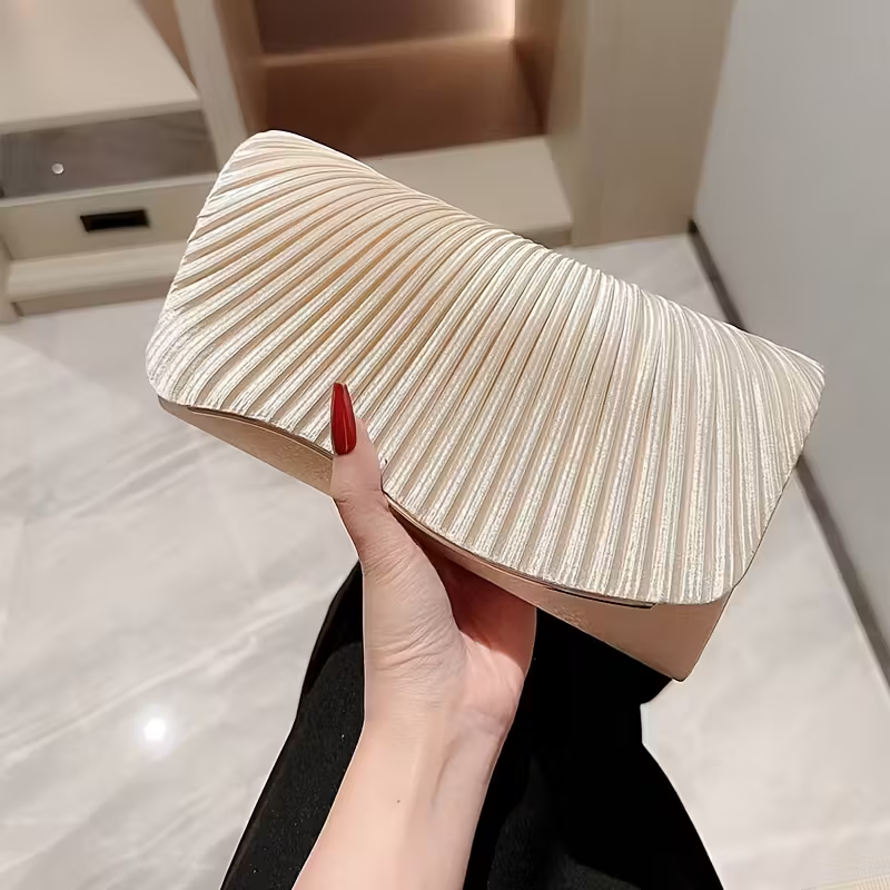Bolsa FESTA de Seda DAMASCO Plissada Elegante de CETIM - Bolsa de Ombro com Corrente, Fecho Magnético Para Casamentos
